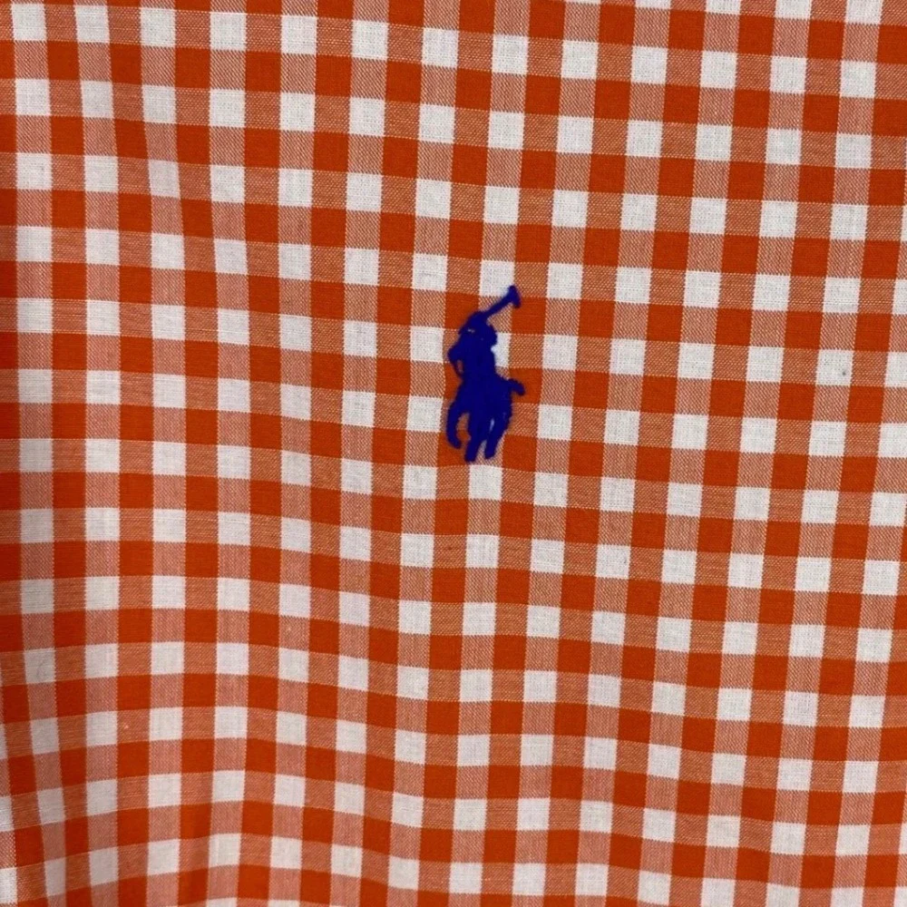 Ralph Lauren Boys Orange Gingham Check Button Down Shirt Size 6 Long Sleeve Pony